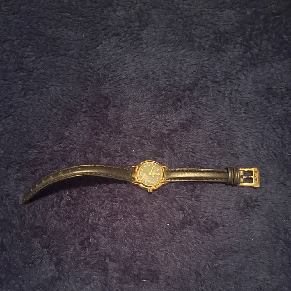 Fendi. Gold and Black Leather Watch